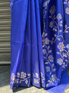 Rose Border Soft Silk Saree - Royal Blue