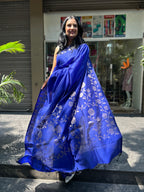 Rose Border Soft Silk Saree - Royal Blue