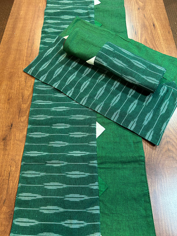 Table Mat & Table Runner Set - Green Ikat