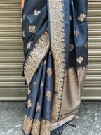 Flower Motif Cotton Silk - Navy Blue