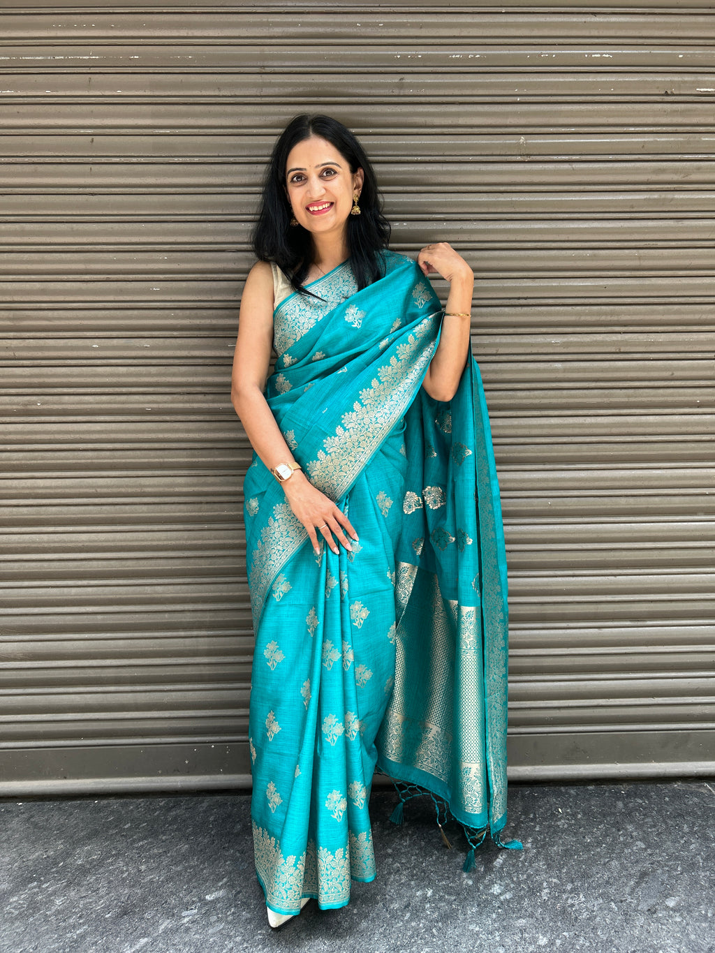 Flower Motif Cotton Silk - Turquoise