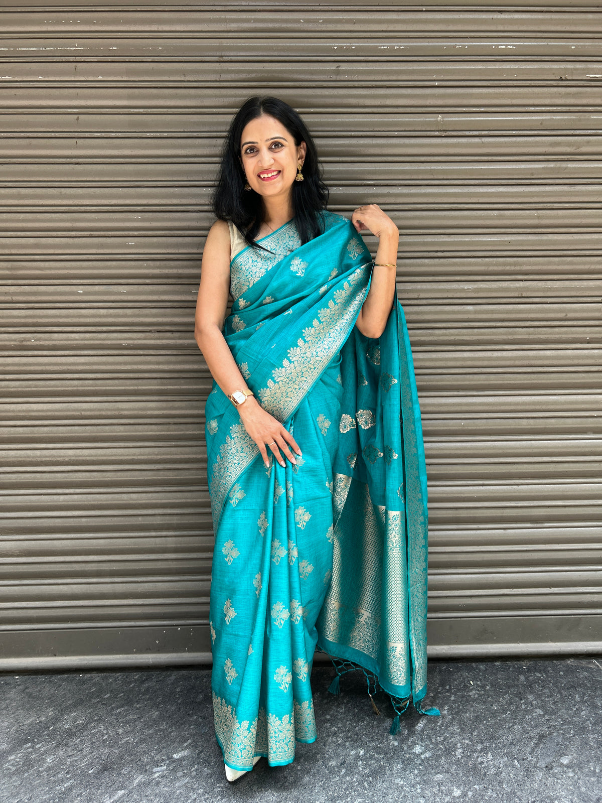 Flower Motif Cotton Silk - Turquoise