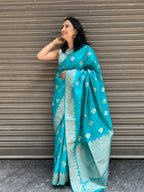 Flower Motif Cotton Silk - Turquoise