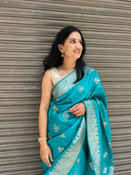 Flower Motif Cotton Silk - Turquoise