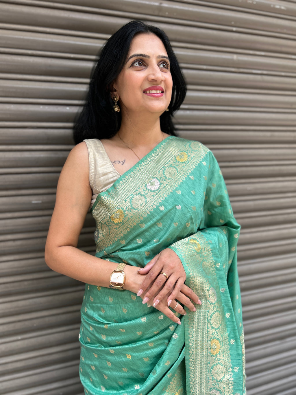 Malai Silk Saree - Pista Green