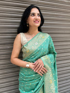 Malai Silk Saree - Pista Green