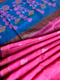 Tissue Linen Saree - Pink & Blue