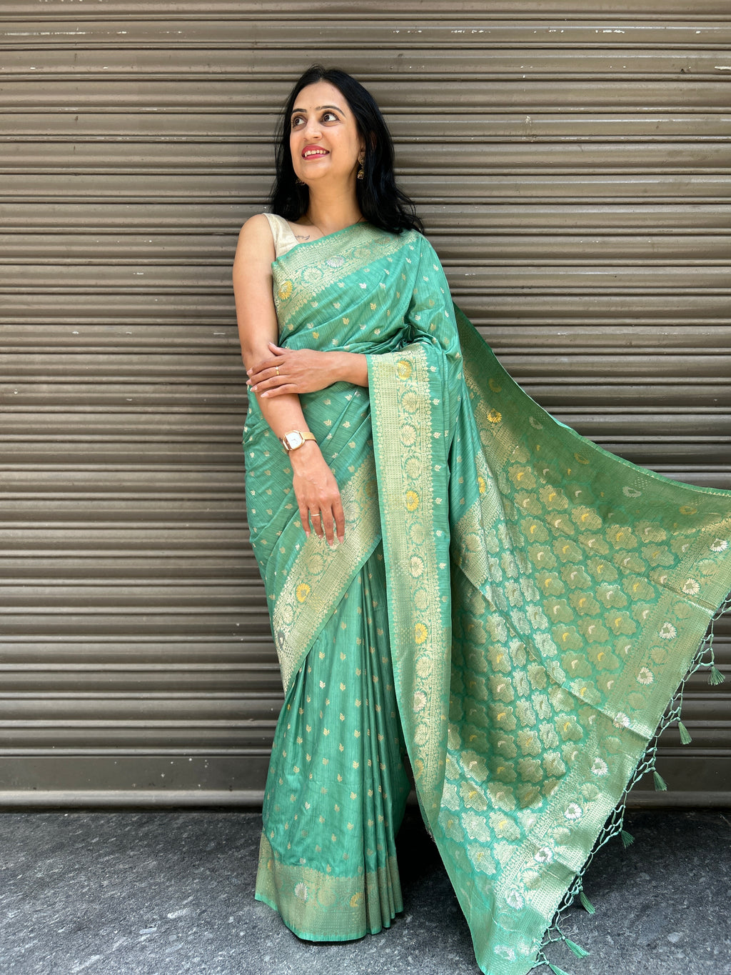 Malai Silk Saree - Pista Green