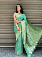 Malai Silk Saree - Pista Green