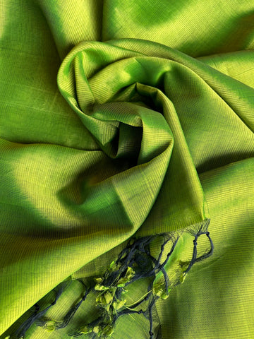 Mangalagiri Plain Cotton Silk Saree - Green