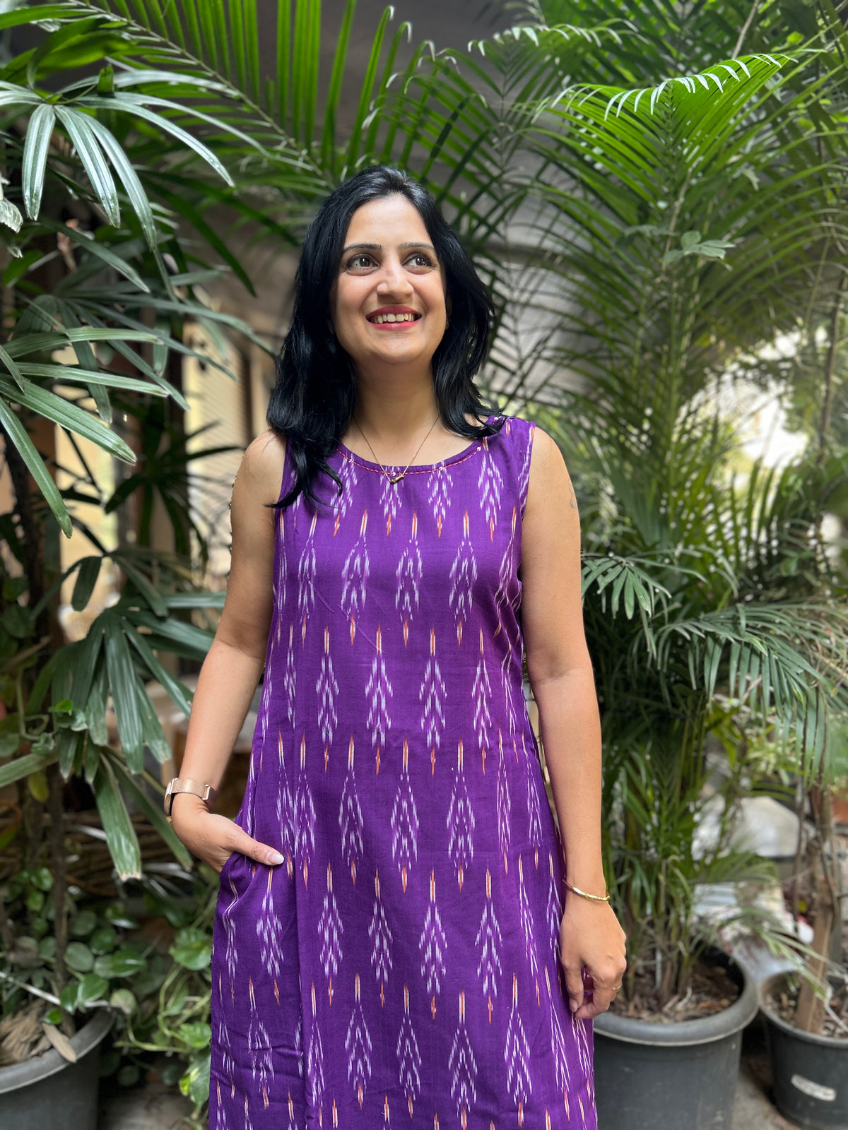Woman's Casual Dress - Purple Ikat