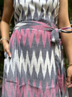 Ikat with Belt and Front Pockets - Pink & Grey