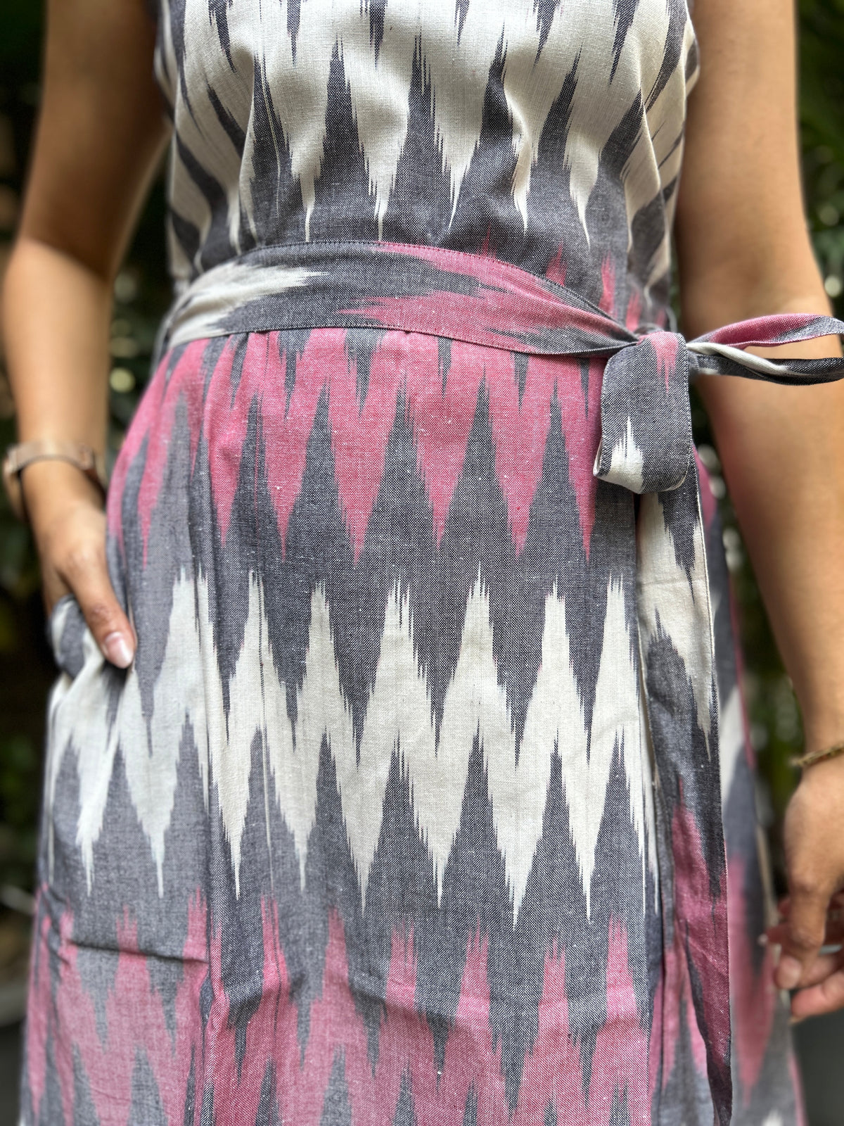Ikat with Belt and Front Pockets - Pink & Grey