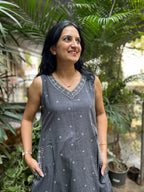 Statement Cotton A-Line Dress -Grey