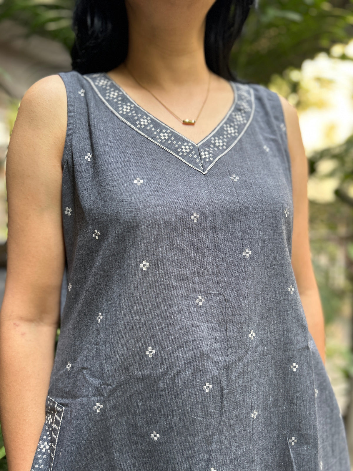 Statement Cotton A-Line Dress -Grey