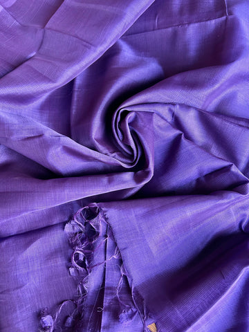 Mangalagiri Plain Cotton Silk Saree - Dark Purple