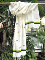 RUI - Organic Cotton Stole - Leaf Print - Green