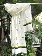 RUI - Organic Cotton Stole - Leaf Print - Green