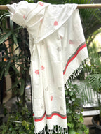 RUI - Organic Cotton Stole - Leaf Print - Red & Grey