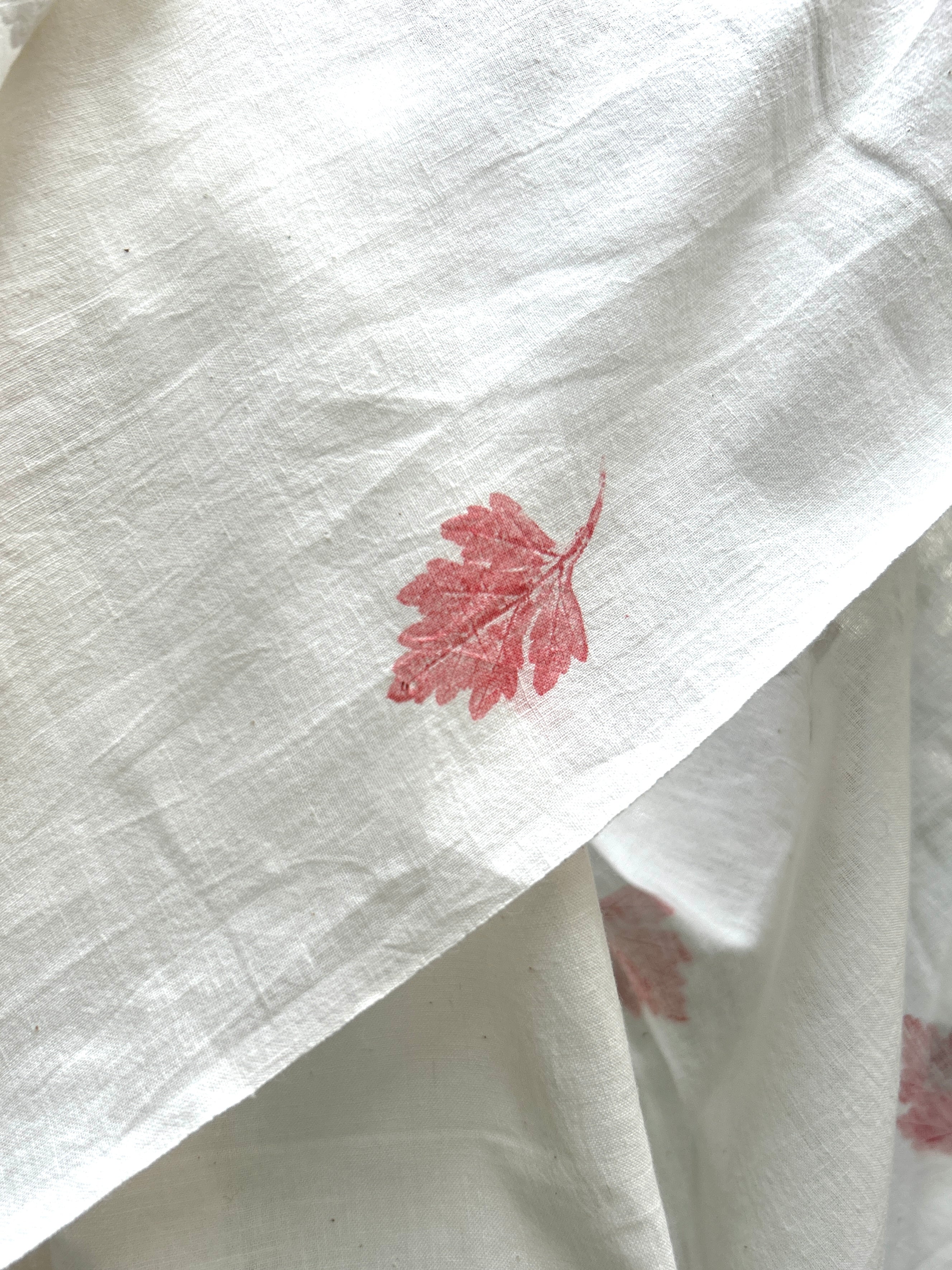 RUI - Organic Cotton Stole - Leaf Print - Red & Grey