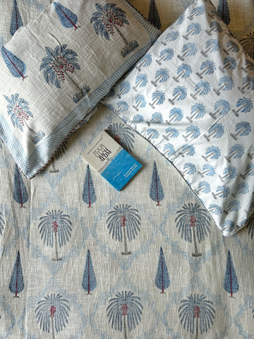 Heritage Block Printed Double Bedspreads - Blue