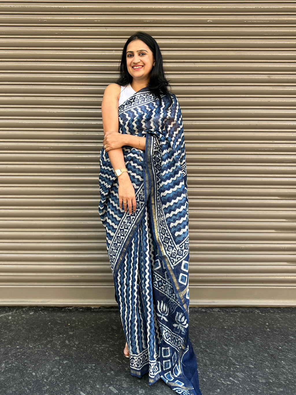 Chanderi Silk saree - Indigo