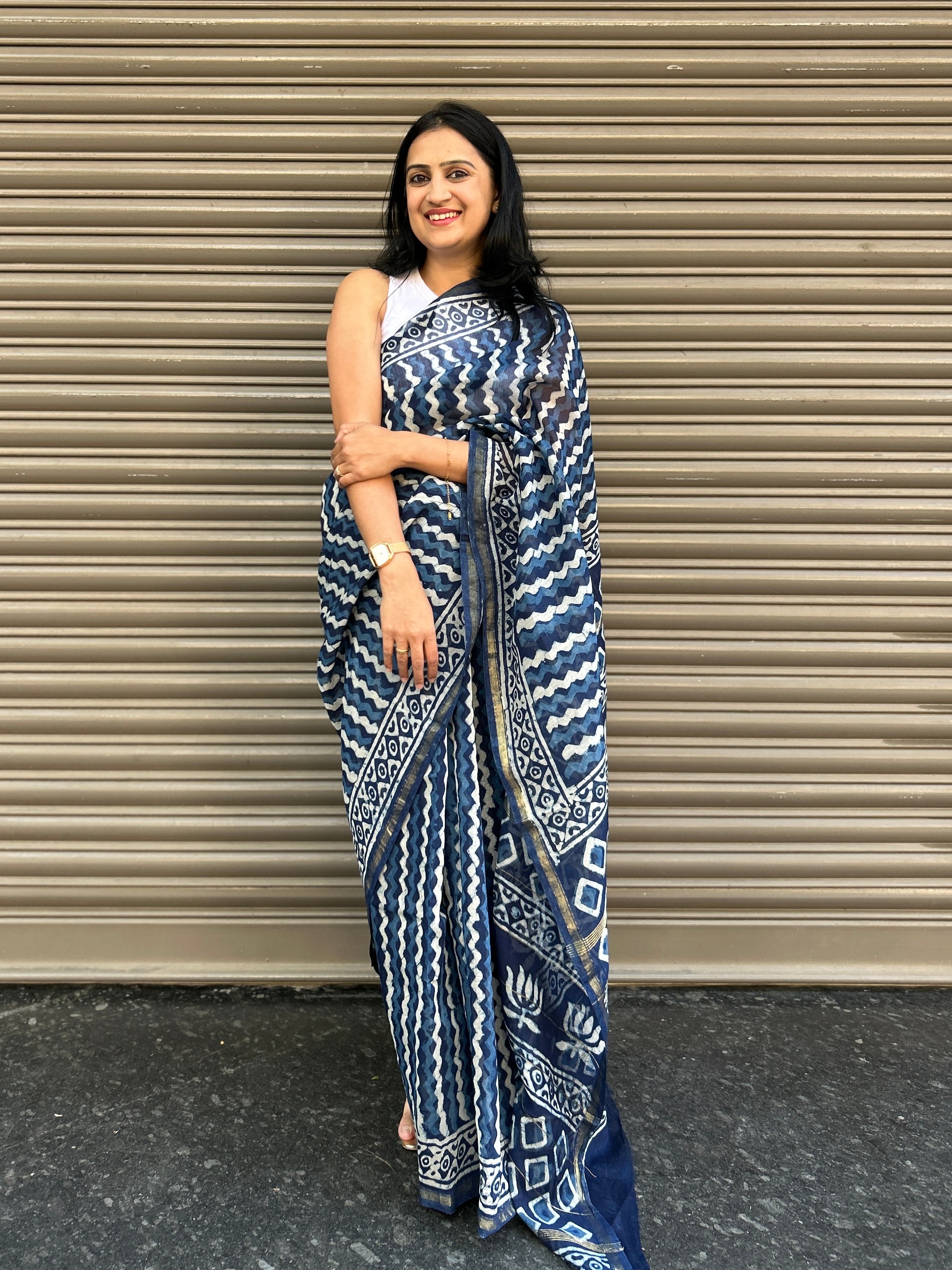 Chanderi Silk saree - Indigo