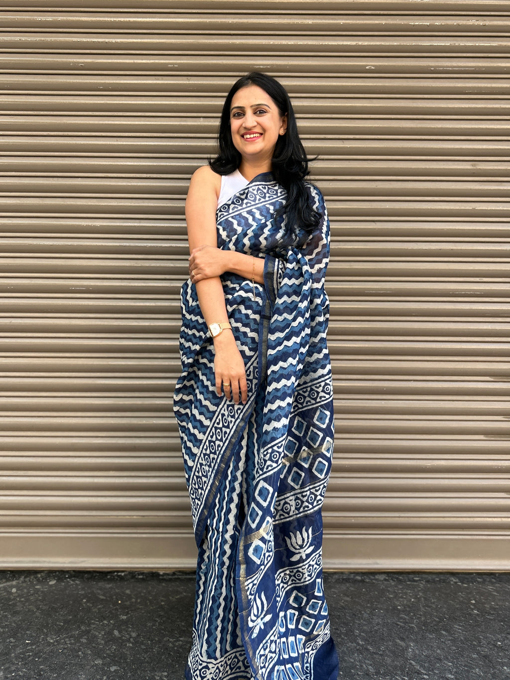 Chanderi Silk saree - Indigo