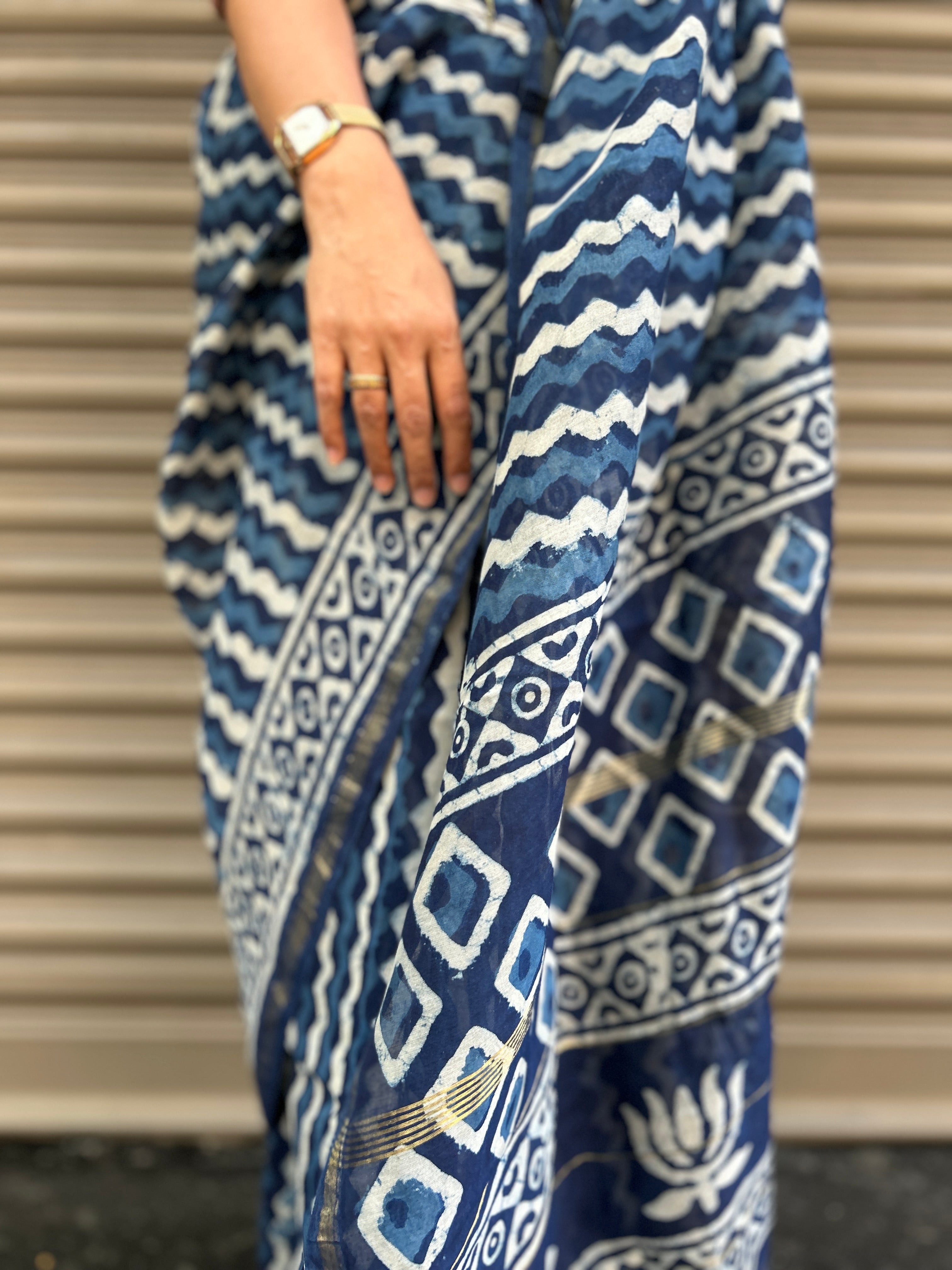 Chanderi Silk saree - Indigo