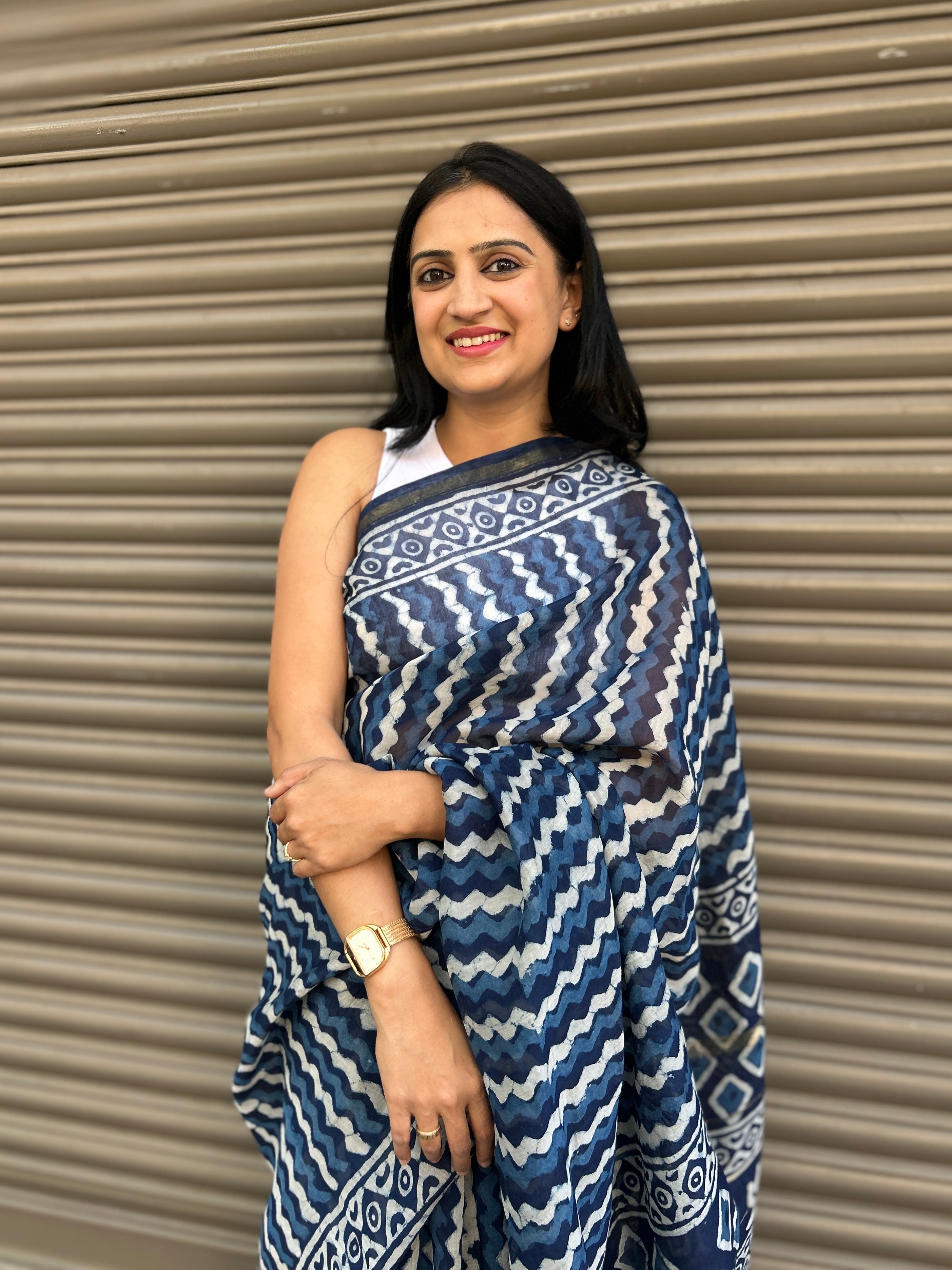 Chanderi Silk saree - Indigo
