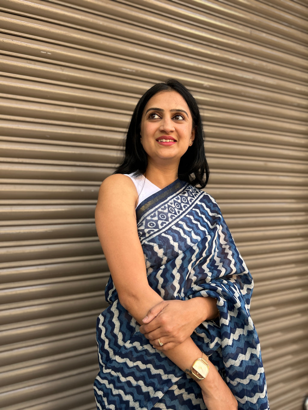 Chanderi Silk saree - Indigo