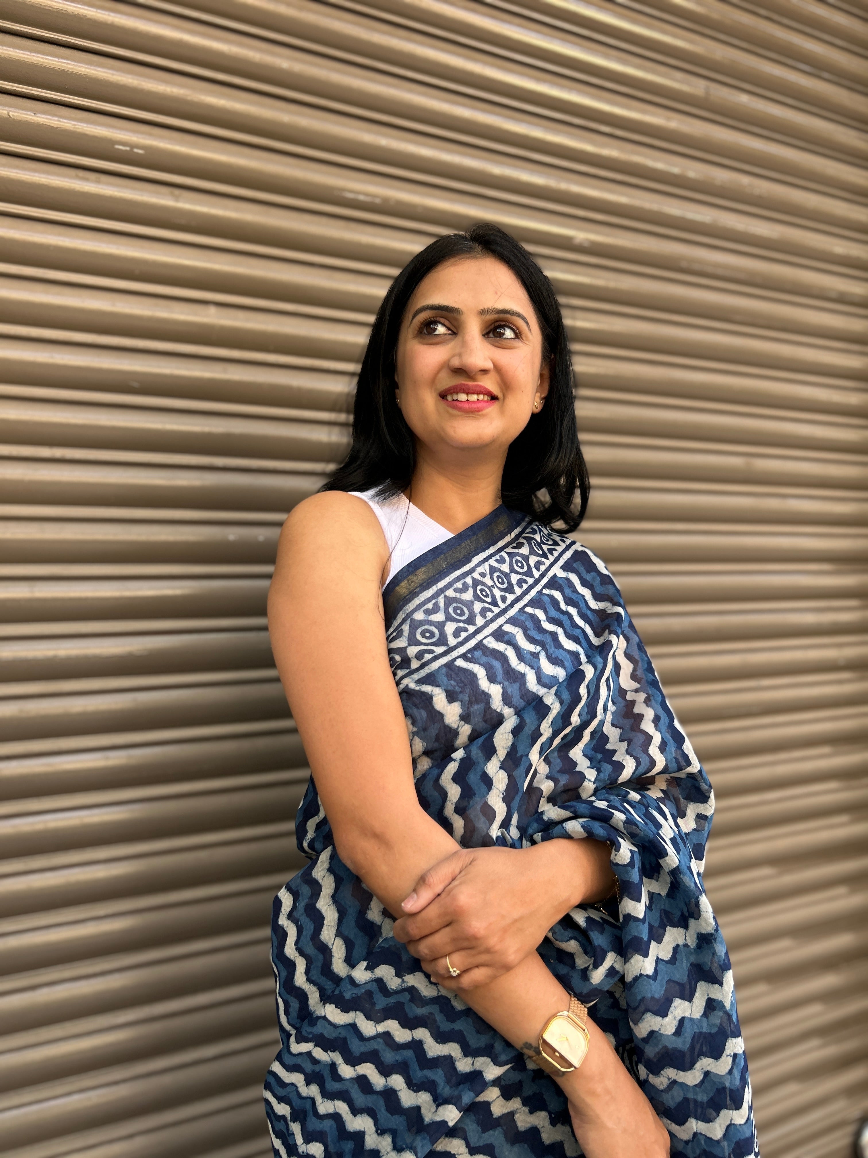 Chanderi Silk saree - Indigo