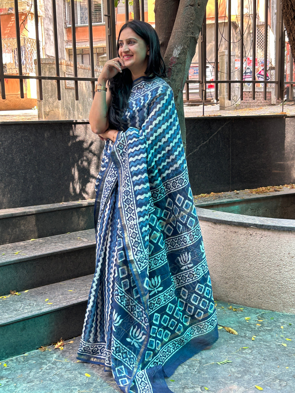 Chanderi Silk saree - Indigo
