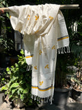 RUI - Organic Cotton Stole - Leaf Print - Yellow