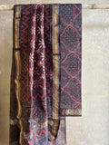 Maheshwari Silk Top Material & Chunni Set - Black