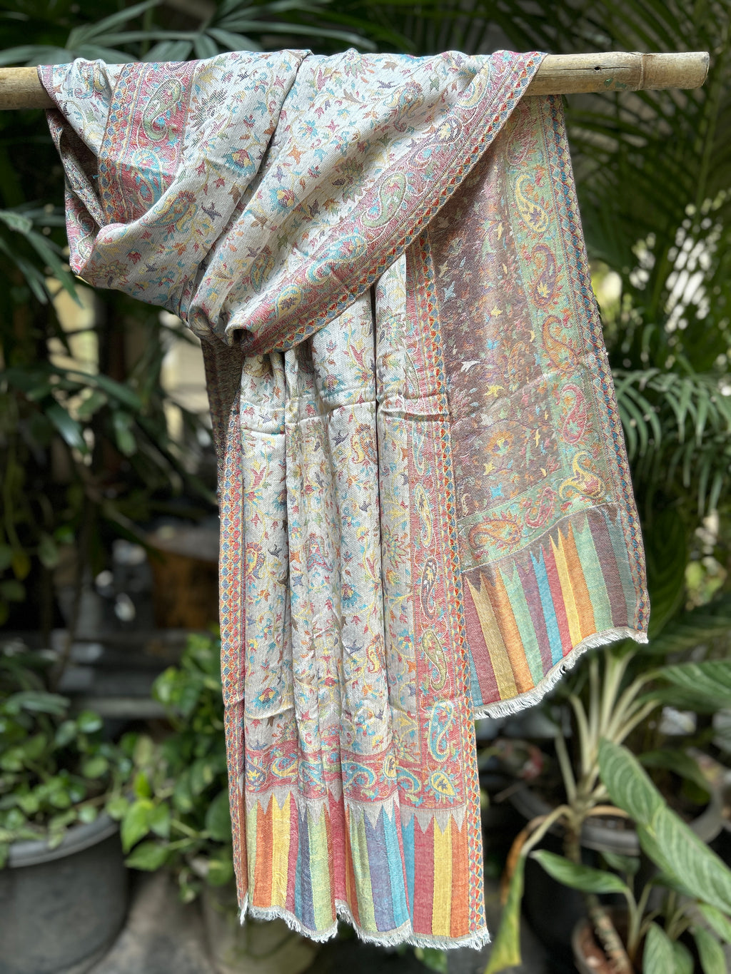 Kashmiri Stole-cum-Shawl - Silver