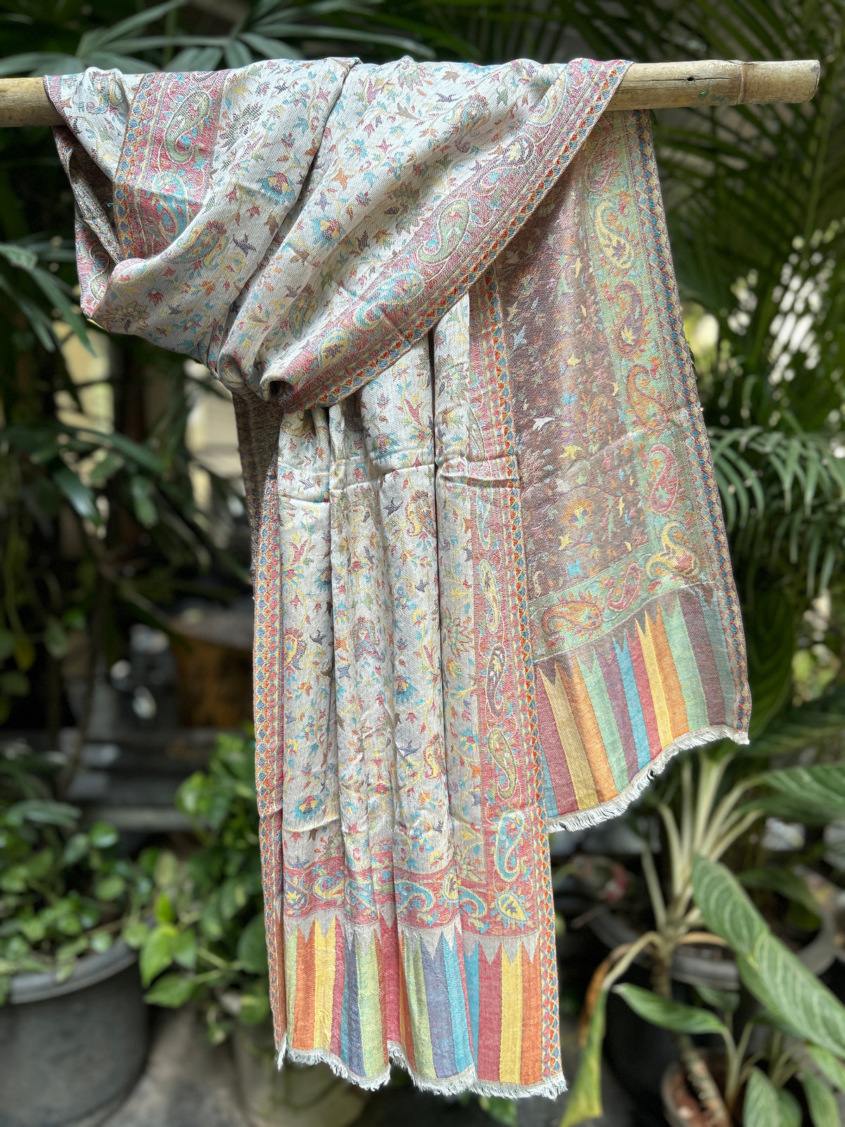 Kashmiri Stole-cum-Shawl - Silver