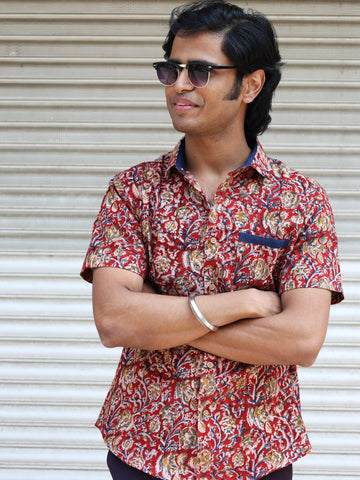 Men's Casual Shirt - Red Kalamkari