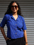 Woman's Short Top - Blue Ikat