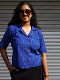 Woman's Short Top - Blue Ikat