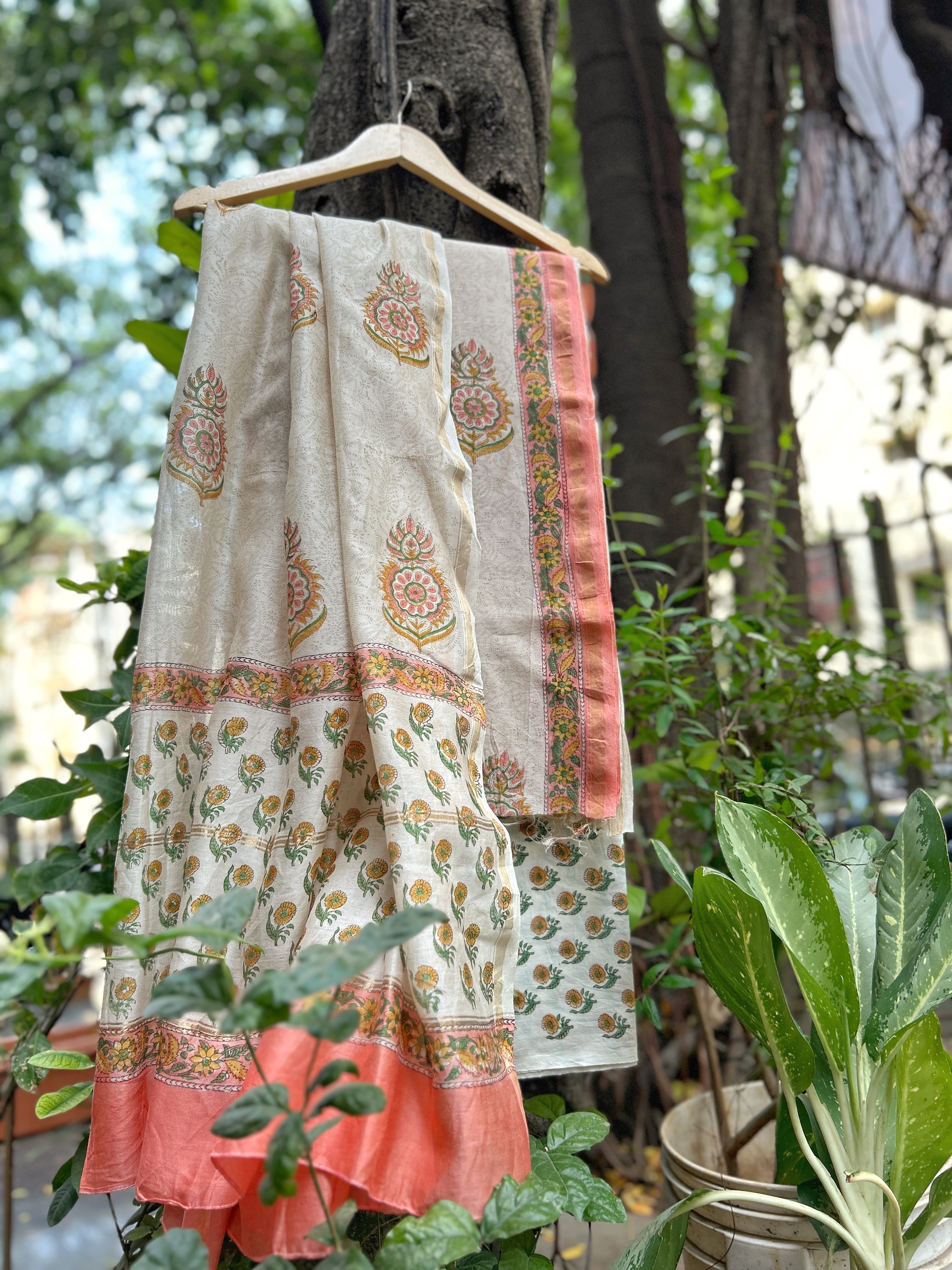 Chanderi Suit Set - Peach