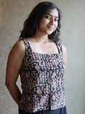 Woman's Crop Top - Black Kalamkari