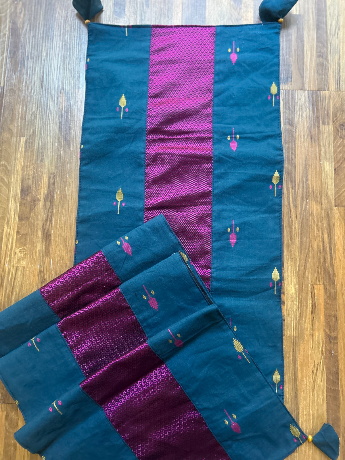 Falling Table Runner - Navy Blue + Pink Khun