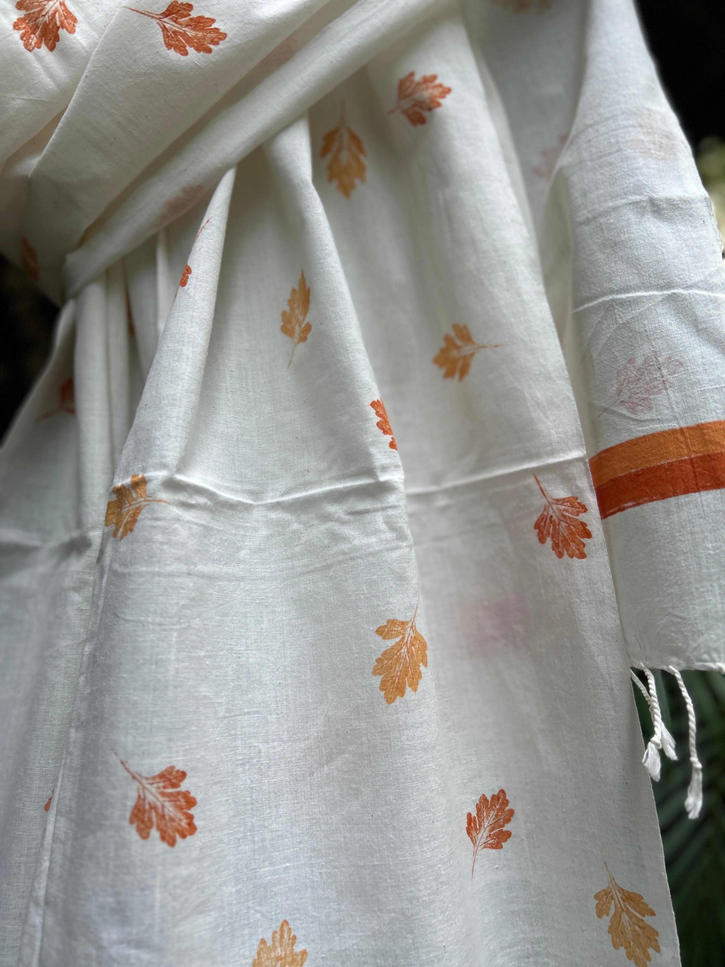 RUI - Organic Cotton Stole - Leaf Print - Orange