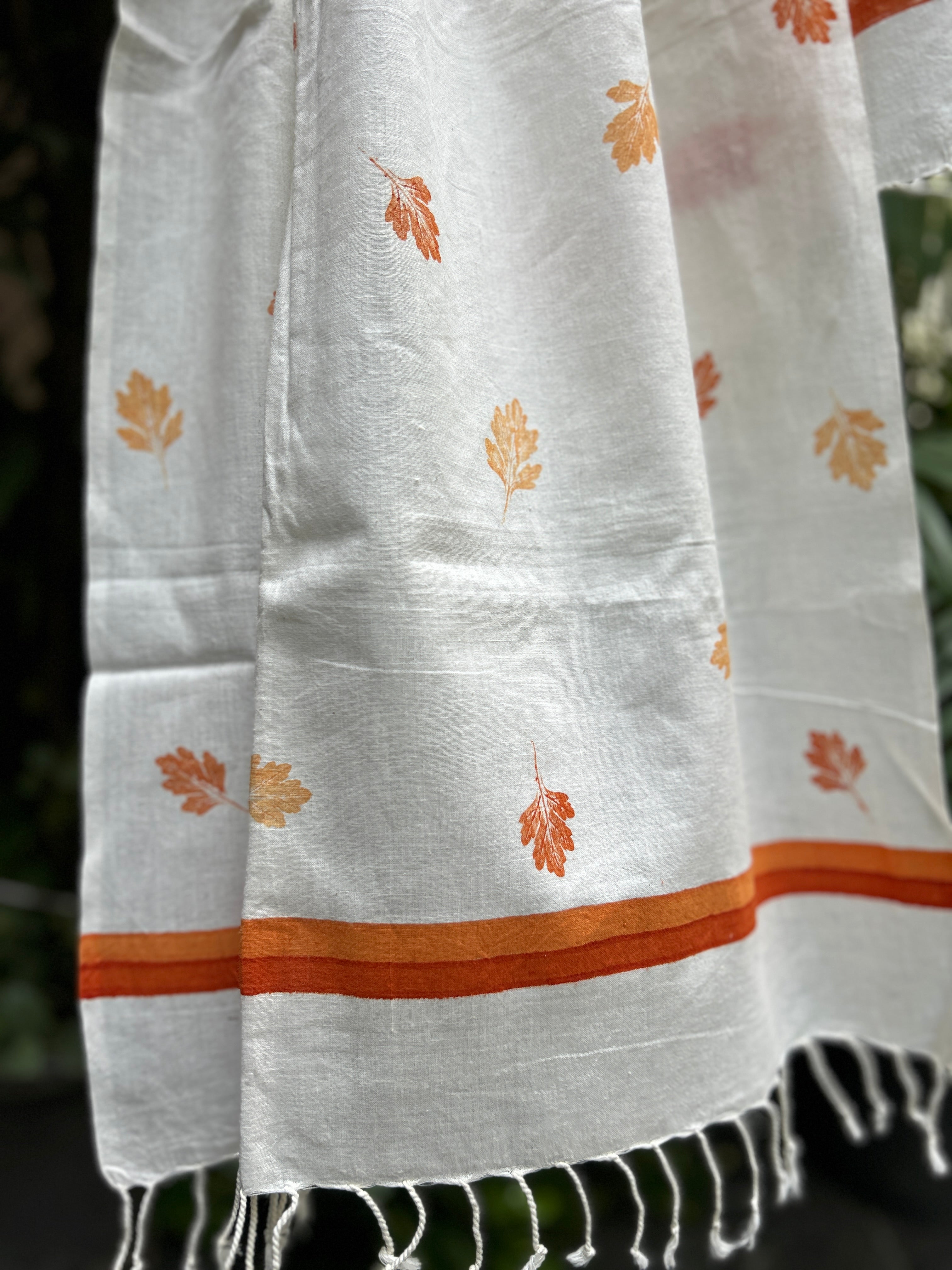 RUI - Organic Cotton Stole - Leaf Print - Orange