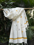 RUI - Organic Cotton Stole - Leaf Print -  Mustard Yellow