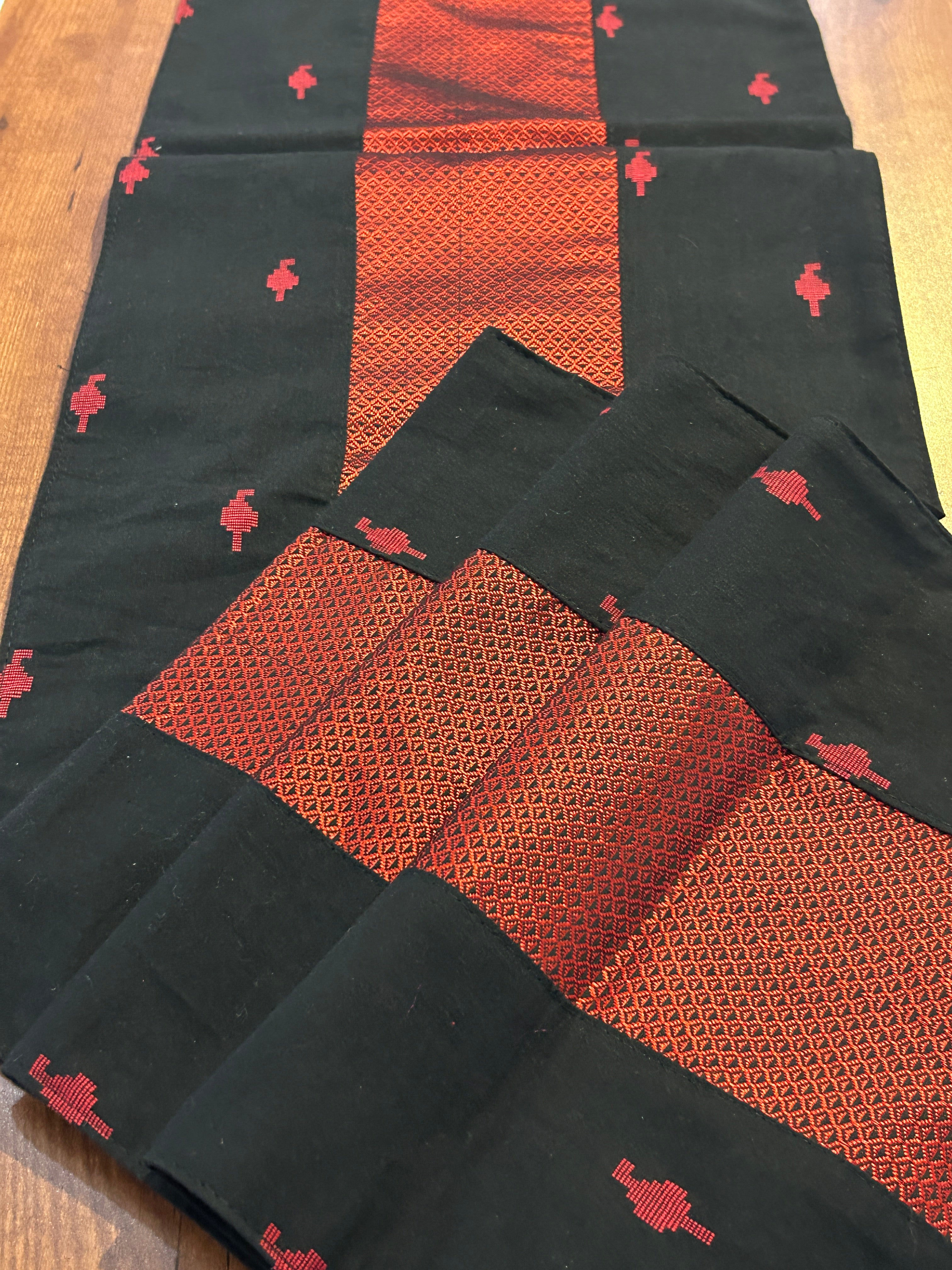 Falling Table Runner - Black + Maroon Khun