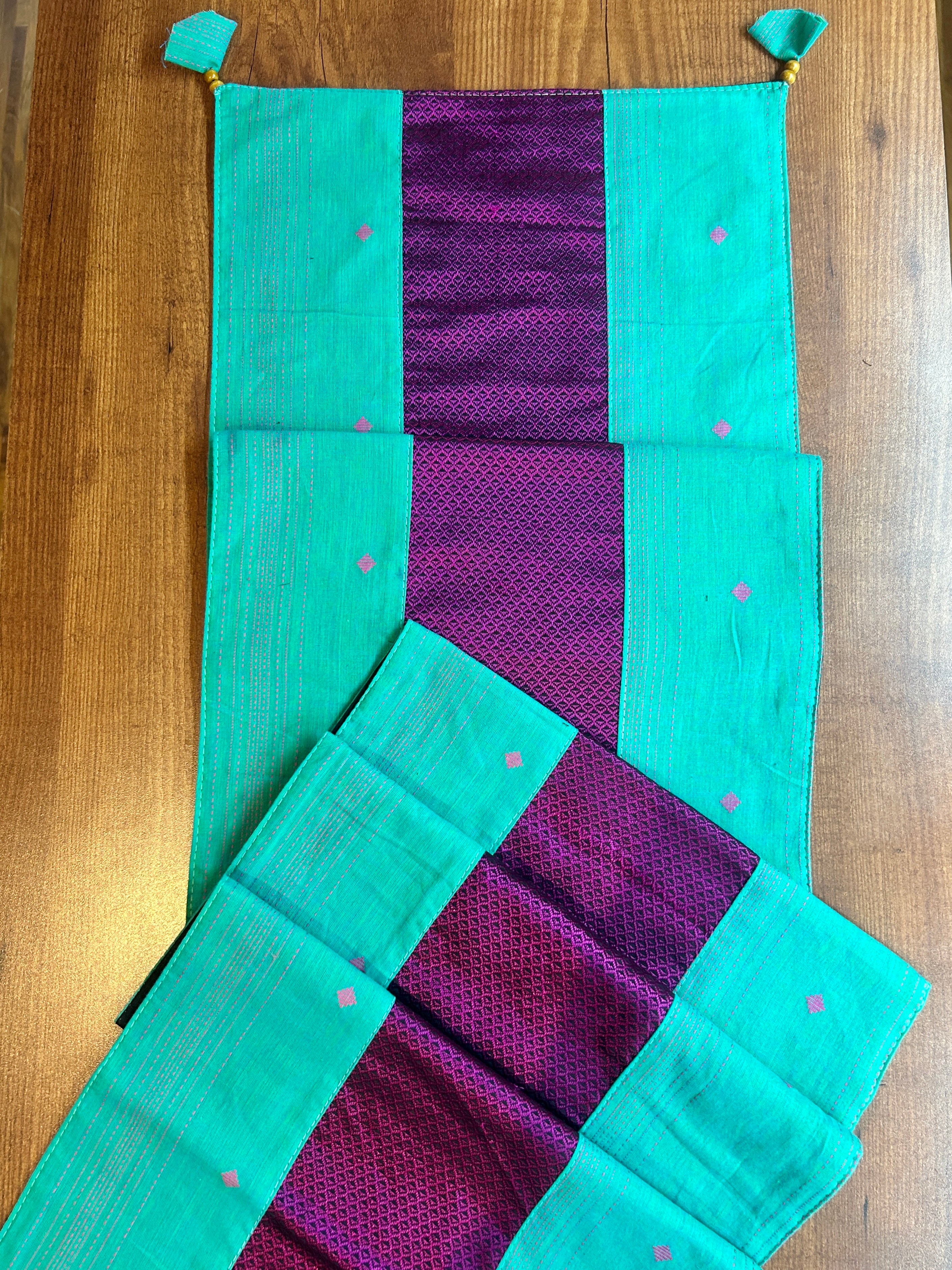 Falling Table Runner -Green + Pink Khun
