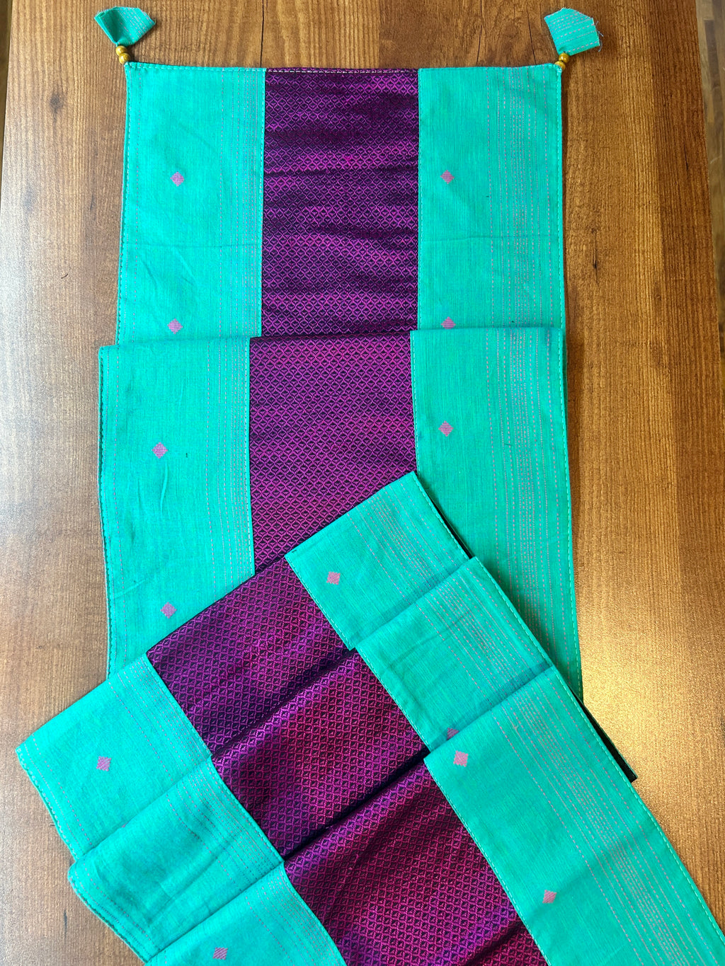 Falling Table Runner -Green + Pink Khun