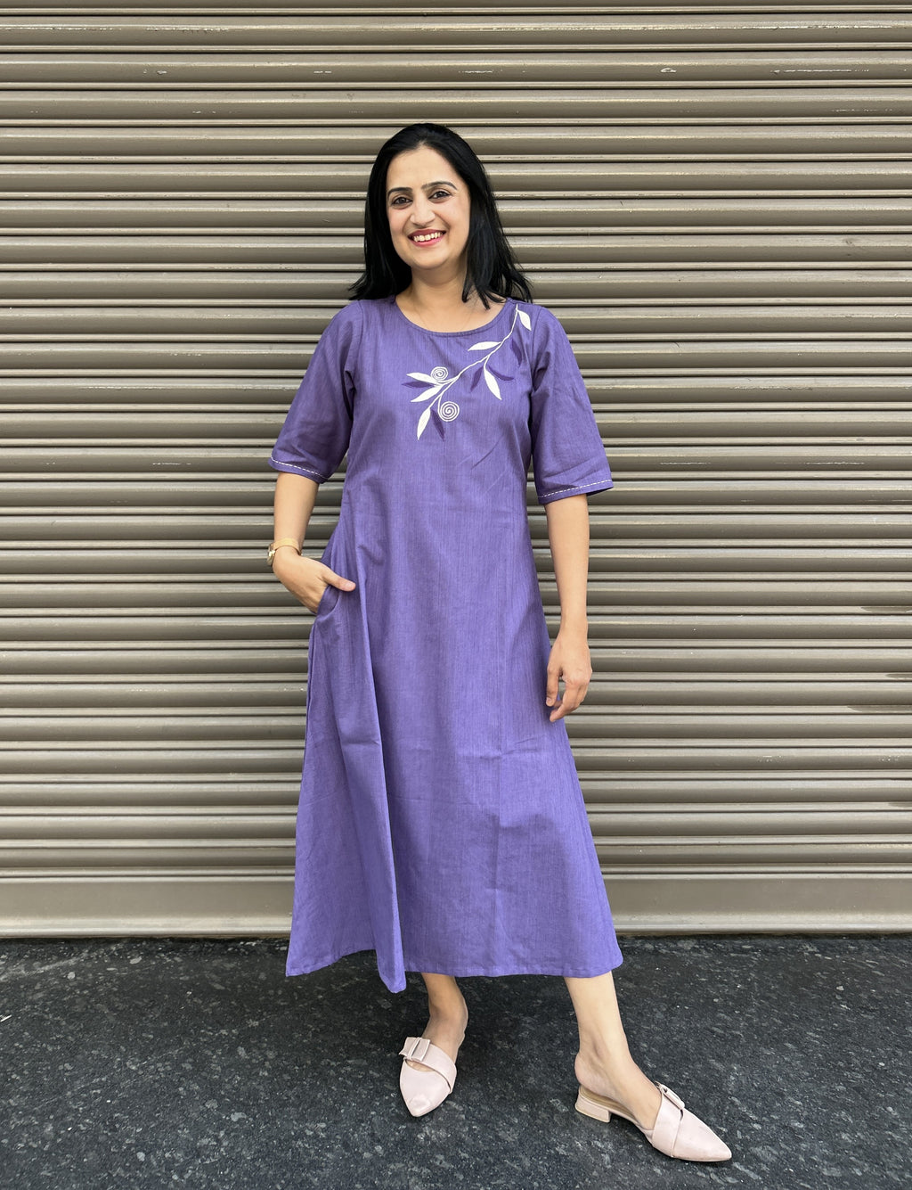 Woman's Plain Casual Dress - Purple